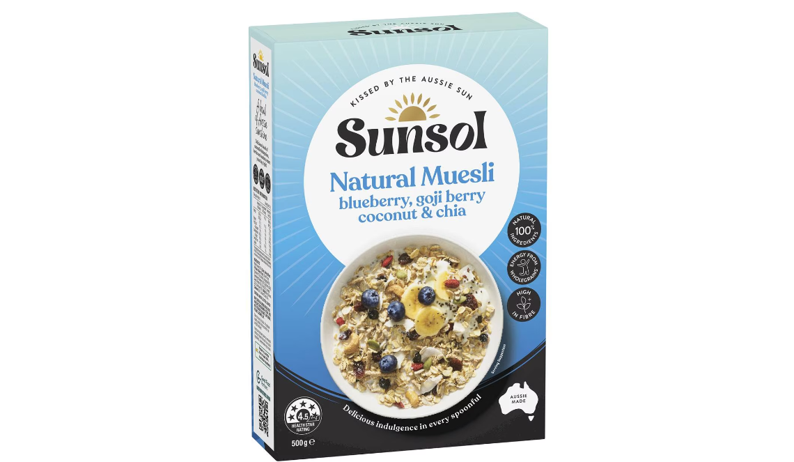 NEW @ Woolworths: Sunsol Natural Muesli Blueberry, Goji Berry Coconut & Chia 500g for $7