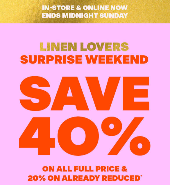 Adairs Linen Lovers save 40% on all full price