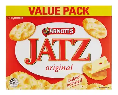 Arnott’s Jatz 310g for $3.29 in stores