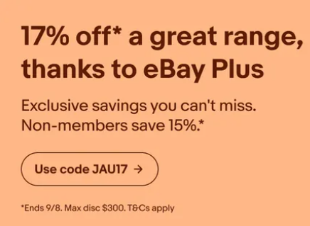 Extra 17% OFF on eligible items for eBay Plus members, Non-members get 15% OFF with voucher codes
