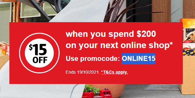 $15 OFF $200+ Coles online coupon. Ends 19th October