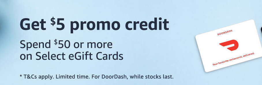 Get $5 promo credit with $50 spend on select eGift cards at Amazon