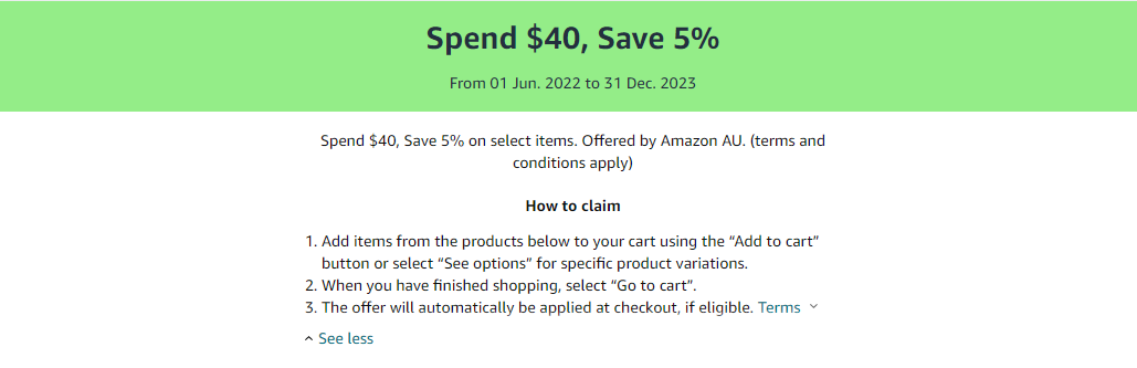 5% OFF on select items from books, grocery, beauty, music & more at Amazon[min. spend $40]