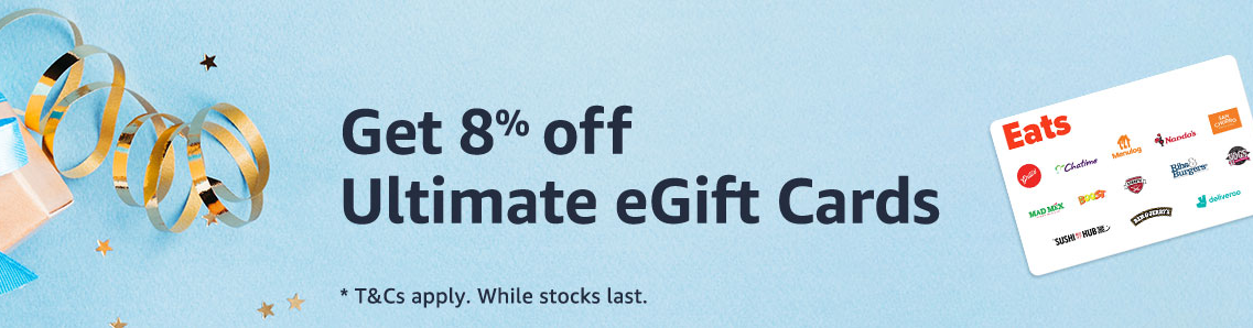 Get 8% OFF Ultimate Home, Students, Eats, Teens, Style, Kids &more eGift cards @ Amazon