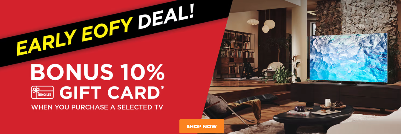 Bonus 10% Bing Lee gift card when you purchase a selected tv 65" & above