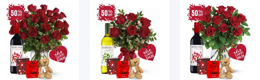 50% OFF Valentines Rose and Wine Combos @ Bloomex