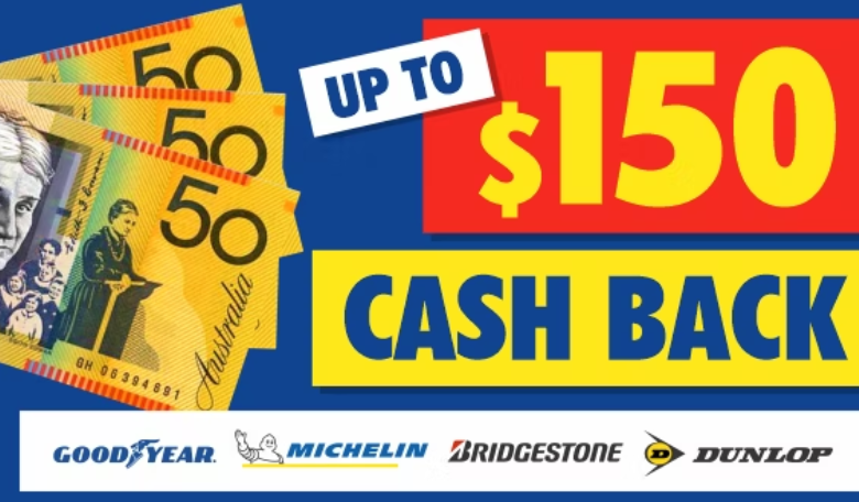 Get up to $150 cash back on Continental, Goodyear, Xenon Z7 & Motosportx tyres