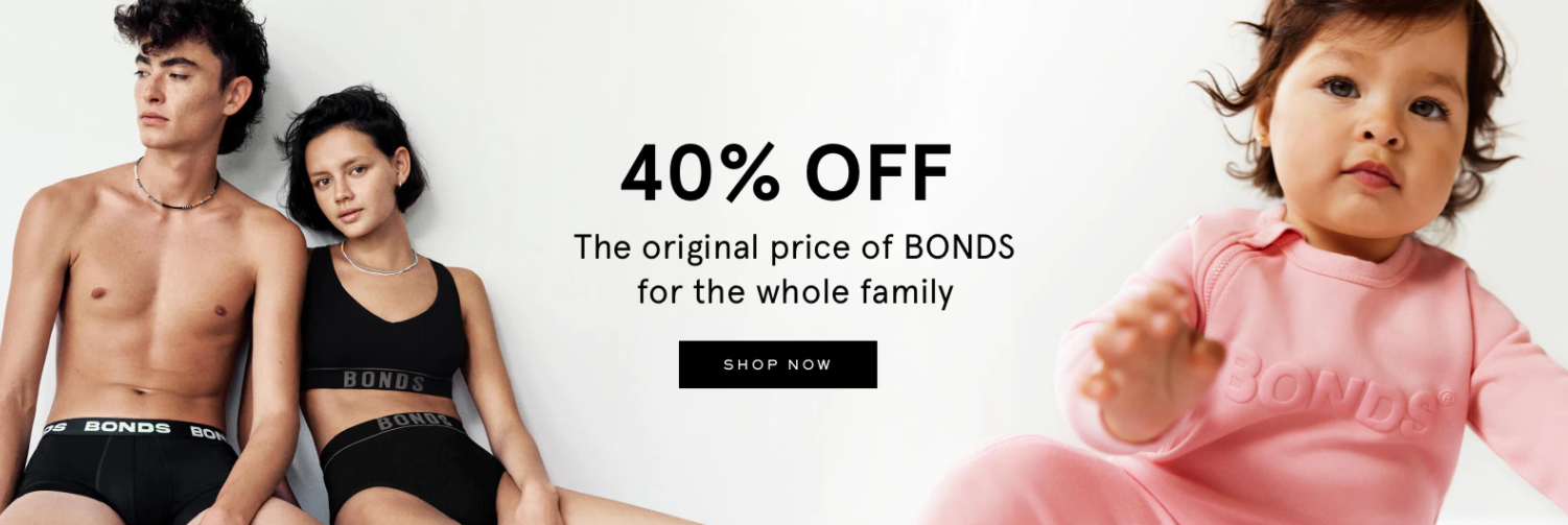 Myer 40% OFF on the original price of Bonds for the whole family