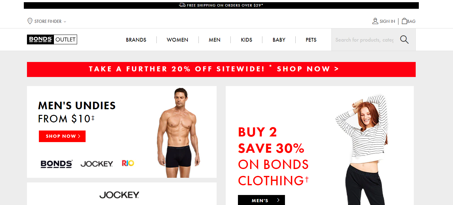 Take a further 20% OFF sitewide. Save on Bonds, Berlei, Jockey & more