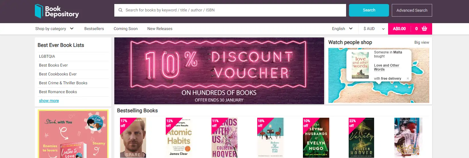 Extra 10% OFF on 100's of books + Free delivery with promo code @ book Depository