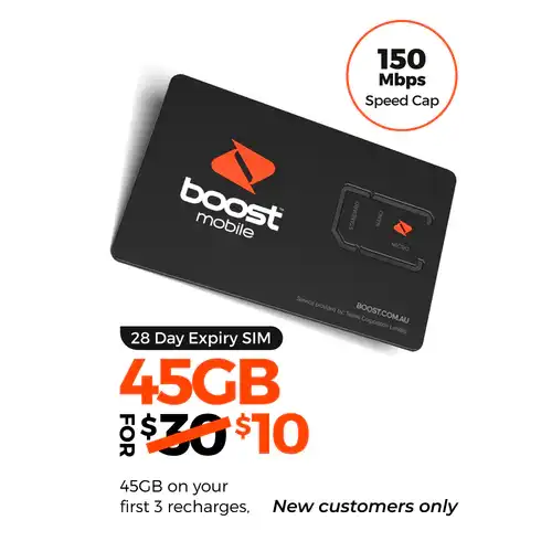 Save $20 OFF on $30 Prepaid SIM 45GB now $10 @ Boost(New customers only)
