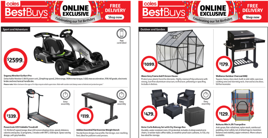 Coles BestBuys 1st B'day, Free Delivery, Powertrain Treadmill $339,  6L airfryer $119