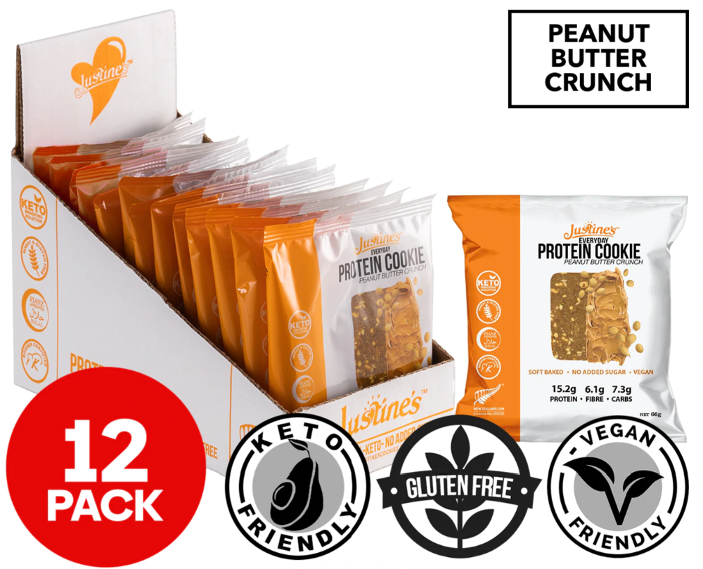 12 x Justine's Everyday Protein Cookie Peanut Butter Crunch 66g now $25.99 at Catch
