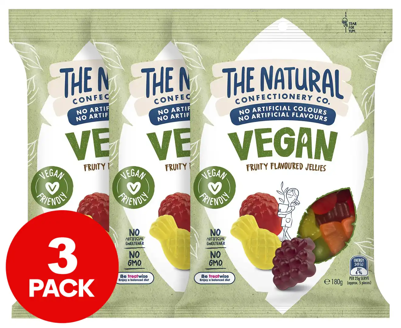 3 x The Natural Confectionery Co. Vegan Fruity Flavoured Lollies 180g for $29.97 at Catch