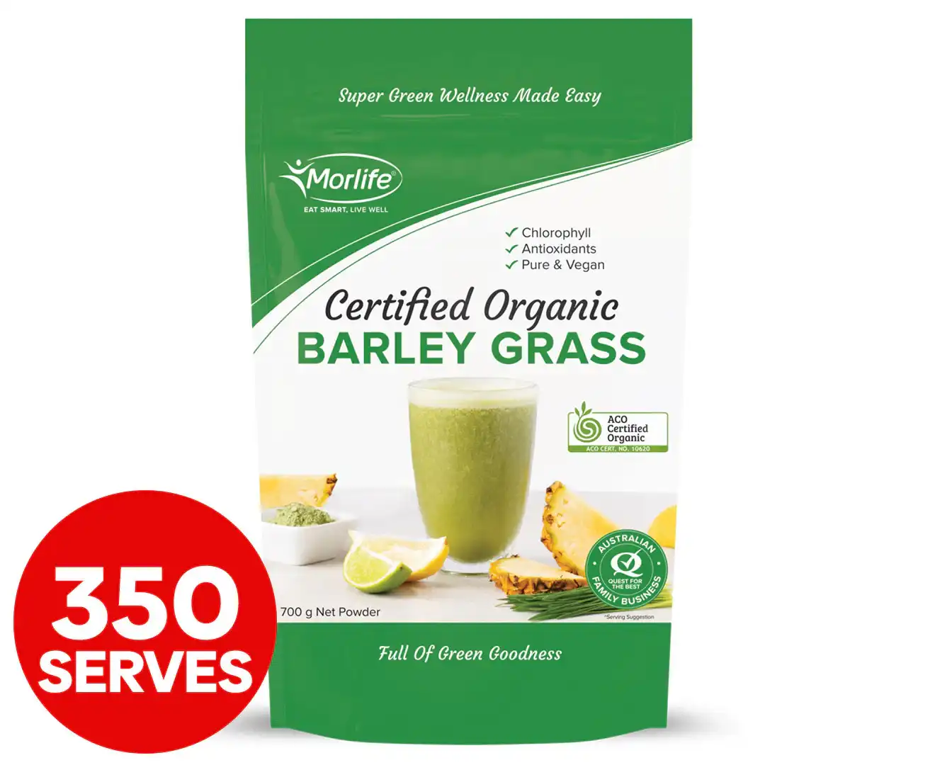 Morlife Organic Barley Grass Powder 700g / 350 Serves $35.96(was $44.95, Save 20% OFF) at Catch