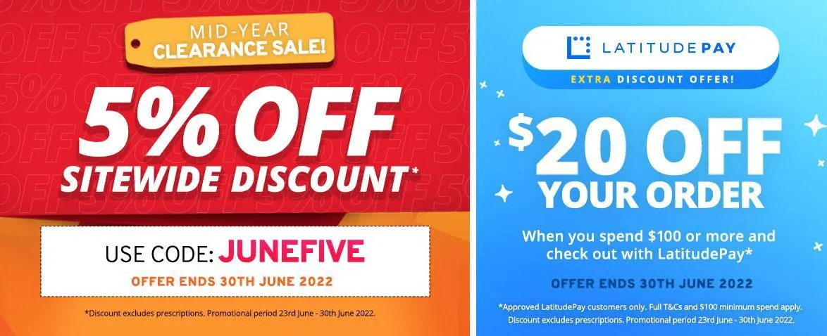 5% OFF sitewide with Chemist Direct discount code + $20 OFF $100 with LatitudePay