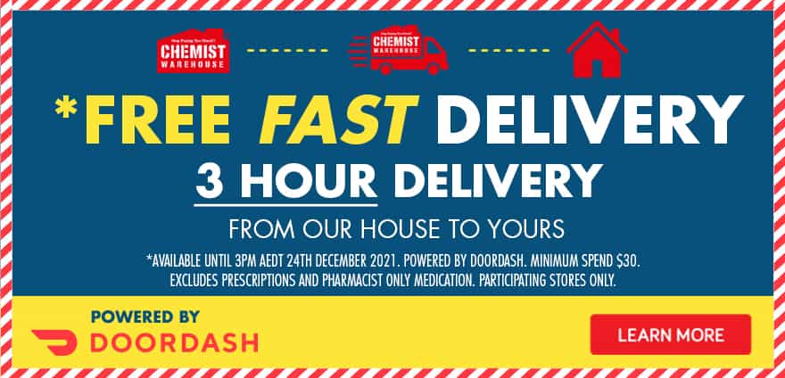Chemist Warehouse Free Fast 3-hour delivery via Door Dash(min. spend $30)