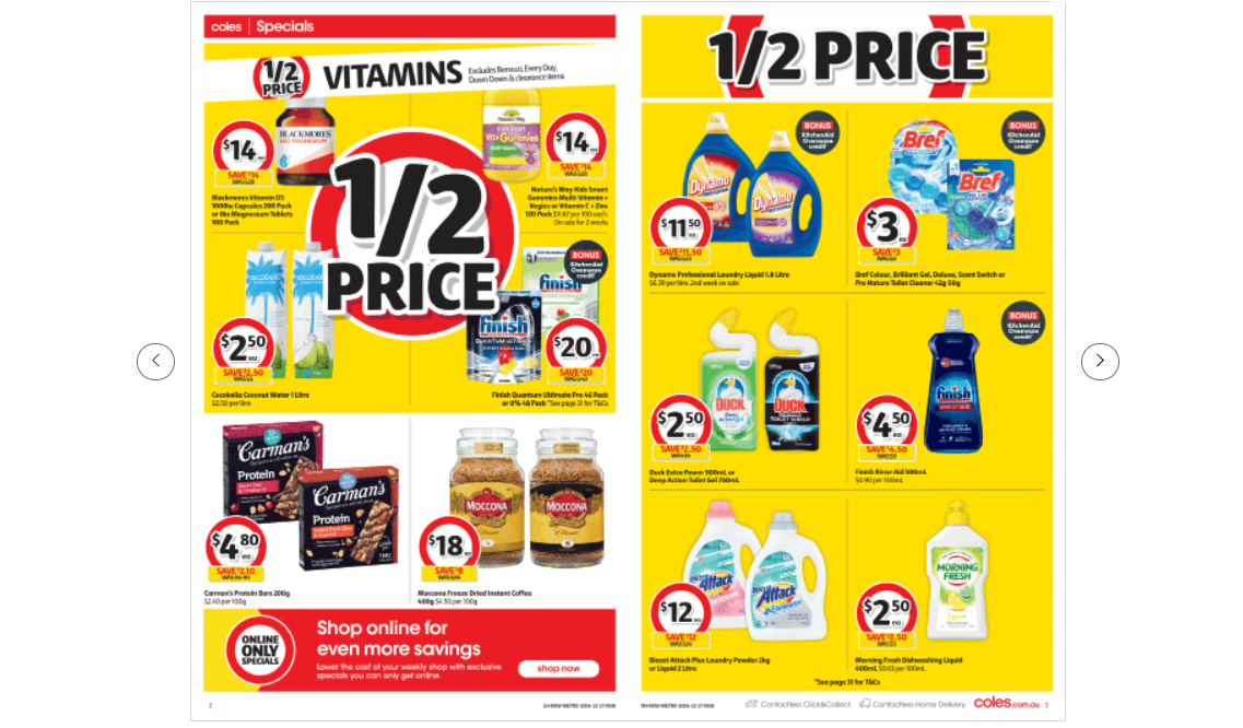 Coles this week's catalogue up to 50% OFF on groceries, beauty&everyday essentials(until 26th April)