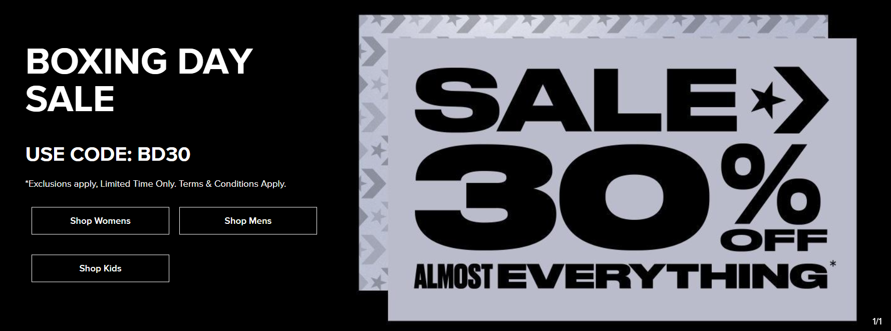 Converse Boxing Day extra 30% OFF on almost everything with promo code