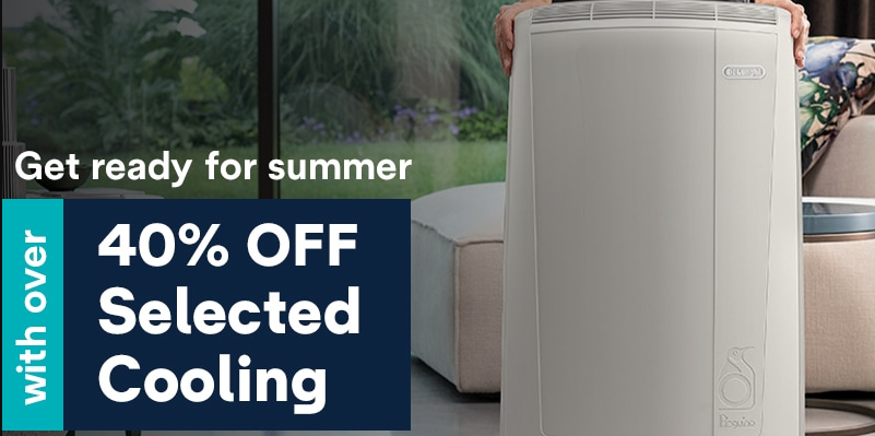 DeLonghi 40% OFF on selected cooling appliances including AC's, tower fan, & more
