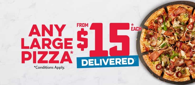 Get any large pizza delivered at $15 from Dominos with coupon