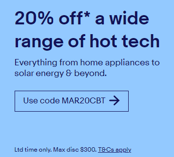 eBay - Extra 20% OFF a range of hot tech with voucher code