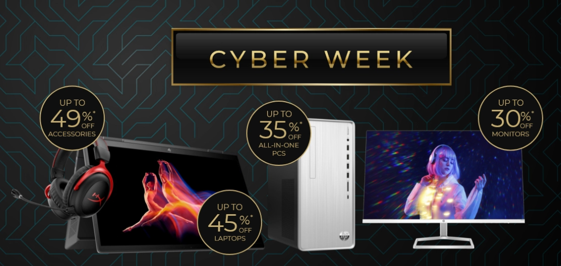HP Cyber Monday - Up to 49% OFF accessories, Up to 45% OFF laptops, Up to 30% OFF monitors