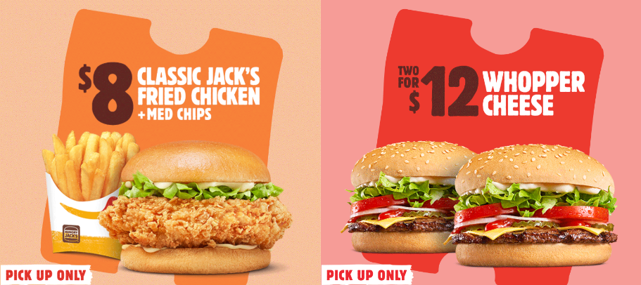 Hungry Jack's latest vouchers - Buy 4 get 5th FREE Barista coffee, 2 for $12 Whopper cheese