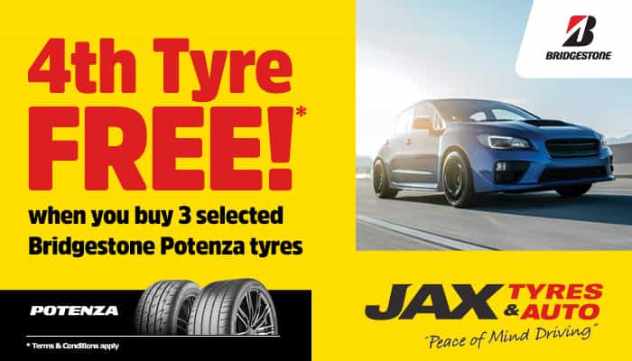 Buy 3 get 4th FREE on Bridgestone, Hankook and Laufenn brands at JAX Tyres