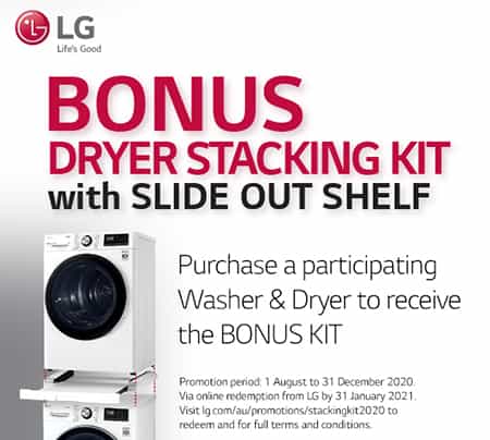 Get Bonus Dryer Stacking kit with participating LG Washer & Dryer