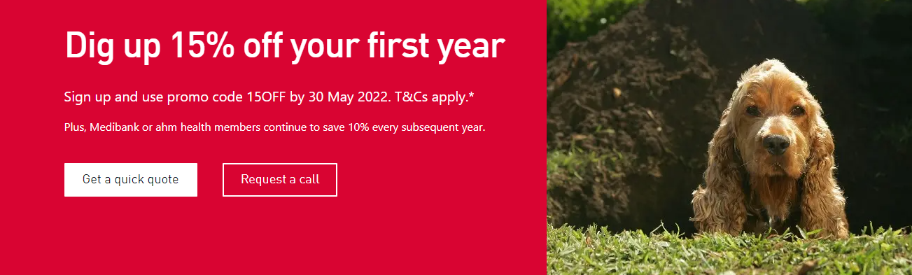 Medibank Pet Insurance 15% off your first year with promo code
