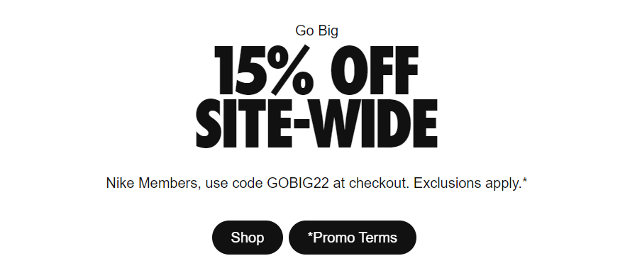 Nike Go Big sale : Extra 15% OFF sitewide with promo code[members only]