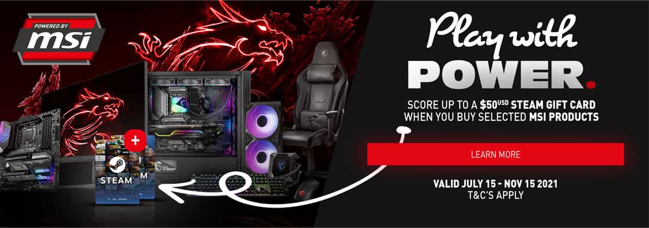 PC Case Gear bonus Steam wallet code of up to $50 with MSI product