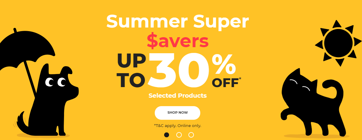 Petbarn Summer Super savers up to 30% OFF on selected products including food, health, grooming,etc.