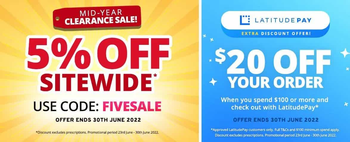 5% OFF sitewide with Pharmacy Online discount code + $20 OFF $100 with LatitudePay