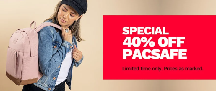 Save 40% OFF on Pacsafe bags & accessories