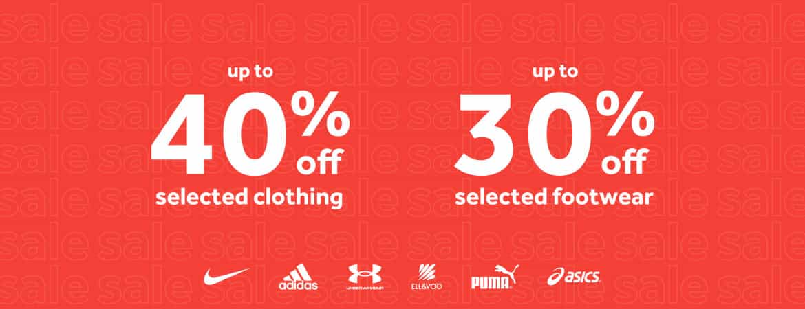 Save up to 40% OFF selected clothing and footwear from Adidas, Puma & more