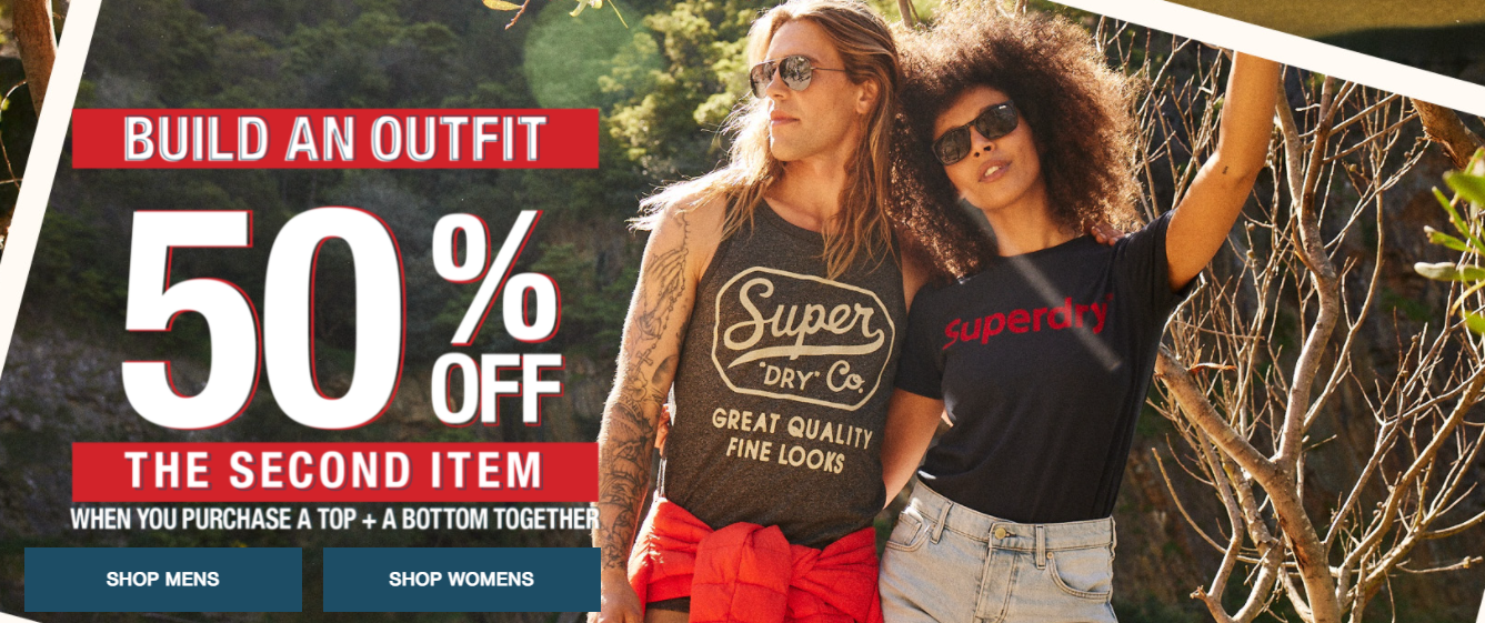 Superdry 50% OFF the second item when you purchase a top + bottom together.