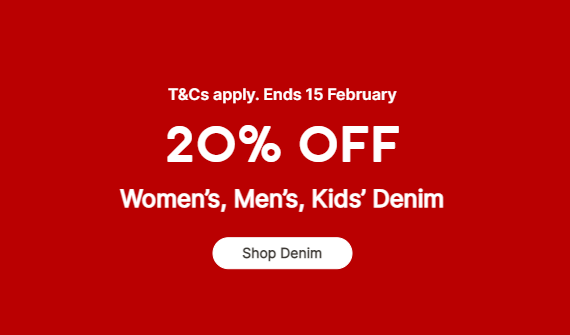 20% OFF women's, men's kid's denim @ Target