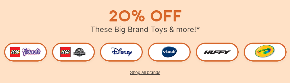 Target toy sale - 20% OFF big brand toys like Lego, Vtech, Disney
