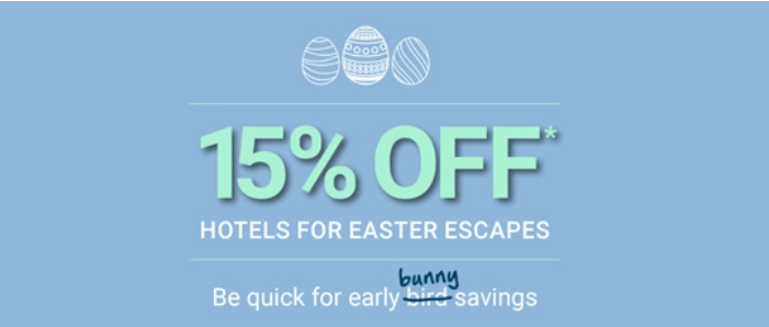 Webjet extra 15% OFF on hotels for Easter Escapes with promo code