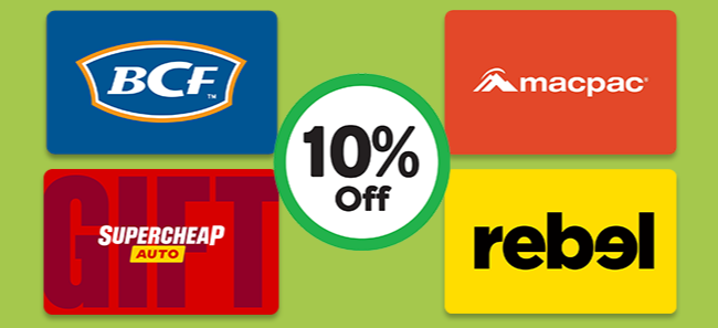 Woolworths 10% OFF on BCF, Macpac, Rebel & Supercheap Auto gift cards