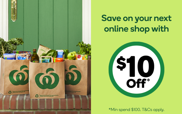 Woolworths extra $10 OFF on your next online shop with promo code(min. spend $100, Targeted)