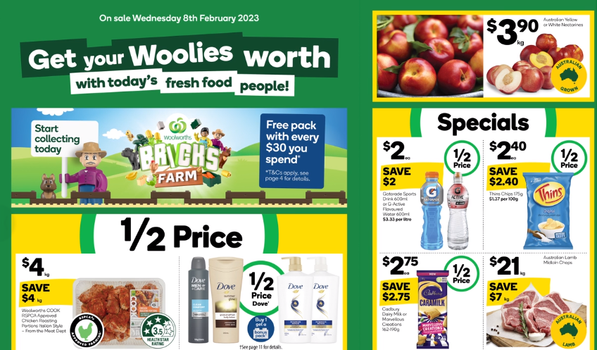 Woolworths Catalogue: 1/2 price Dove, Gatorade, Thins Chips, Milo