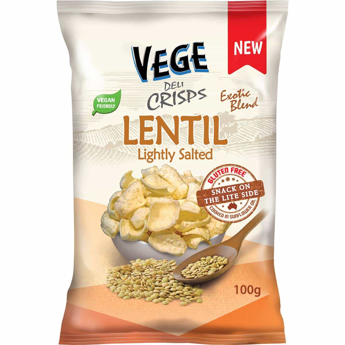 1/2 price - Vege Chips Deli Crisps Lentil Lightly Salted 100g now $3.25(was $6.5)