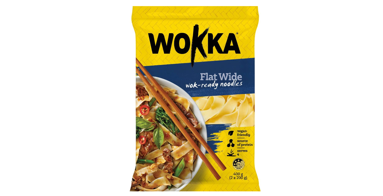NEW @ Woolworths: Wokka Flat Wide Noodles 200g X 2 Pack $2.7