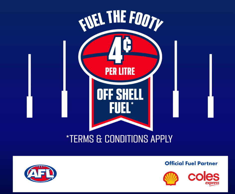 AFL X Shell and Shell Coles Fuel Discount Offer - 4c per litre Valid for single use