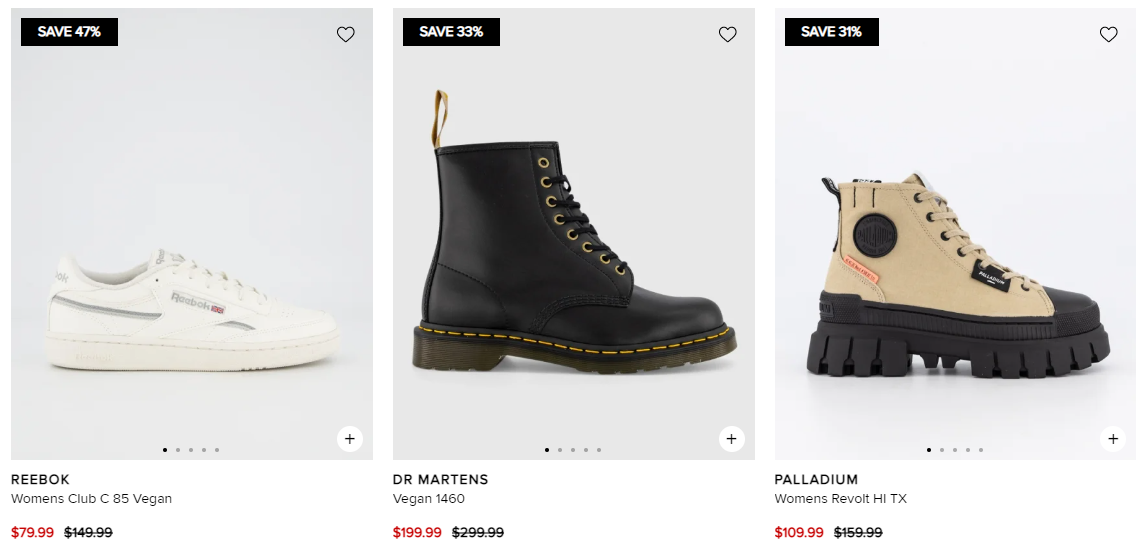Up to 50% OFF Women's & Men's vegan footwear from Dr Martens, Reebok, and more