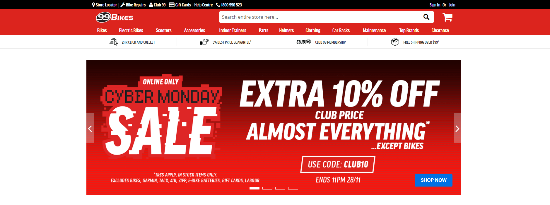 99Bikes Cyber Monday - Extra 10% OFF almost everything with coupon