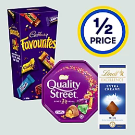 Big W 1/2 price selected chocolates  Lindt 100g $5, Ferrero gift box $7, Cadbury 820g $15